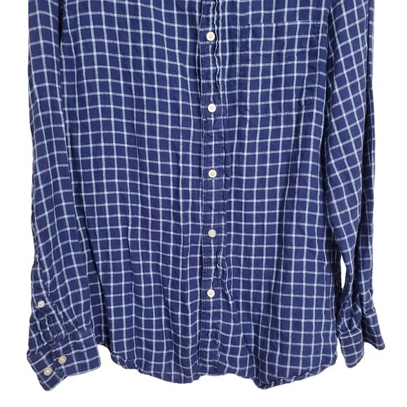 Banana Republic Mens Size L Shirt 100% Linen Camden Standard Fit Windowpane Blue - Picture 4 of 12